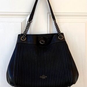 Coach Black Turnlock Edie Shoulder Bag w/ Quilting & Rivets